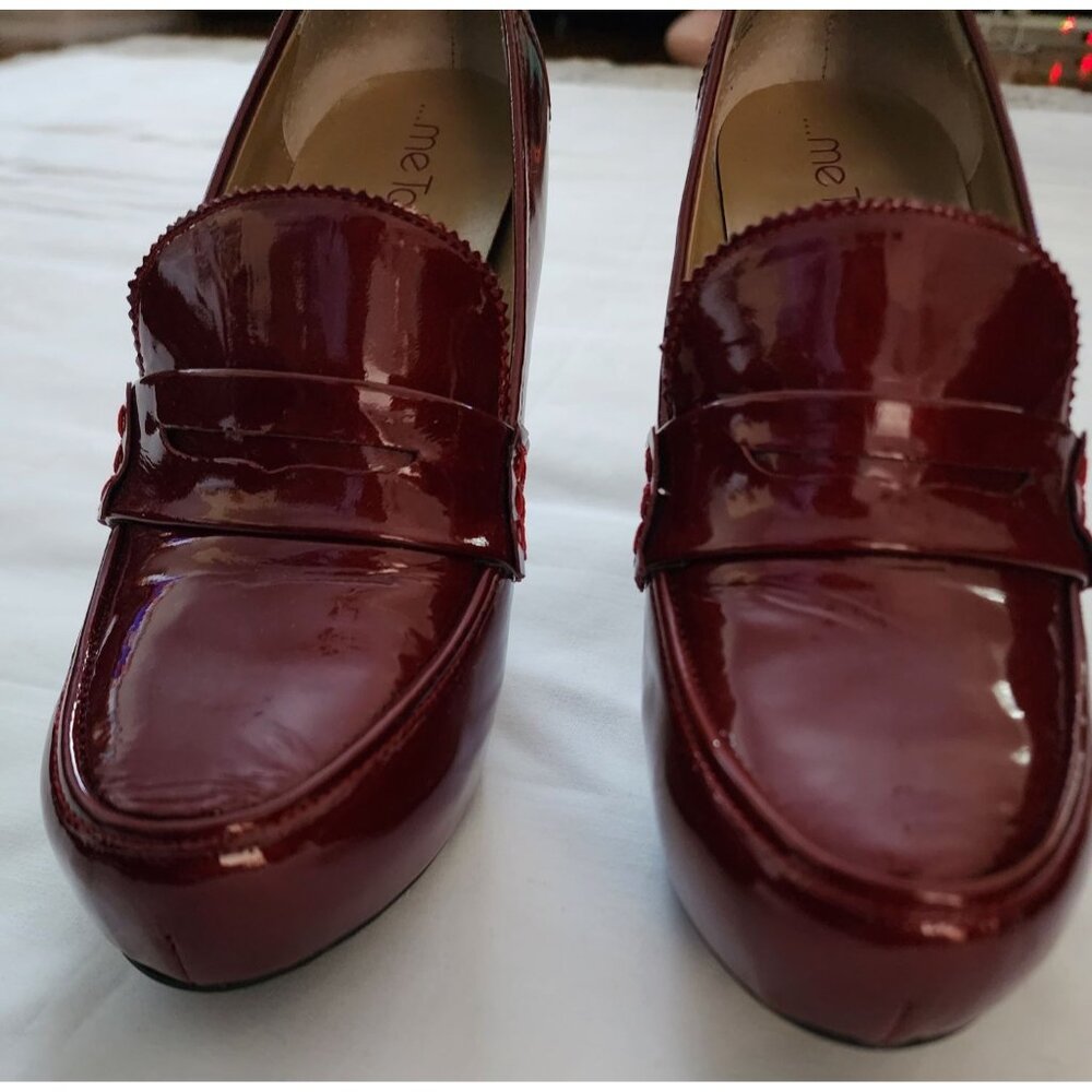 Me Too Women's Burgundy Patent Leather LORRE Penny Loafer Heels Pumps Size 9M - Picture 9 of 12